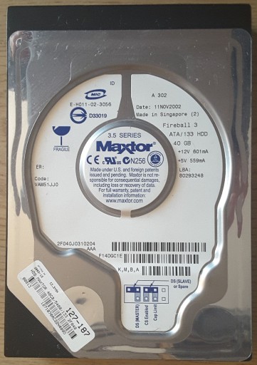 Zdjęcie oferty: Maxtor P-ATA 40GB 2F040J031 -sprawny