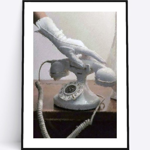 Zdjęcie oferty: A3 Plakat elegancki dłoń na białym telefonie retro