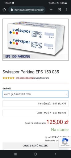 Zdjęcie oferty: Swisspor Parking EPS 150 035 4cm  Styropian Podłog