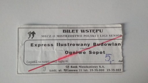 Zdjęcie oferty: Bilet rugby Budowlani Łódź - Ogniwo Sopot