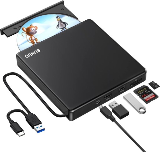 Zdjęcie oferty: BUNUD Zewnętrzny napęd CD/DVD z 2 USB 3.0  PC Windows 11 10 Mac MacBook