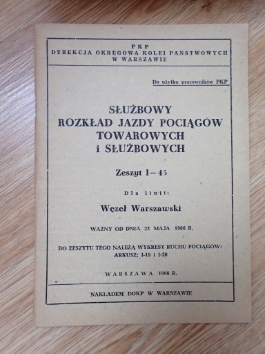 Zdjęcie oferty: Służbowy Rozkład Jazdy I-45 z1966 Węzeł Warszawski