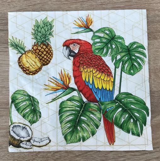 Zdjęcie oferty: Serwetka decoupage - papuga, ananas 33x33