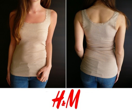 Zdjęcie oferty: Beżowy top z koronką H&M 34 Xs koronka bokserka