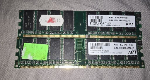 Zdjęcie oferty: Pamięci RAM DDR1 DIMM 2x512MB