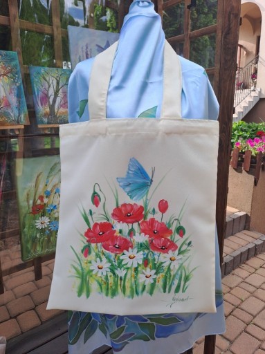 Zdjęcie oferty: Ręcznie malowana torba  motyle maki violaart