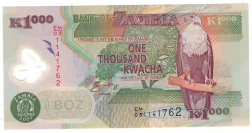 Zdjęcie oferty: Zambia  1000 Kwacha 2009r  POLIMER