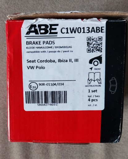 Zdjęcie oferty: Klocki hamulcowe zestaw ABE C1W013ABE VW Polo SEAT