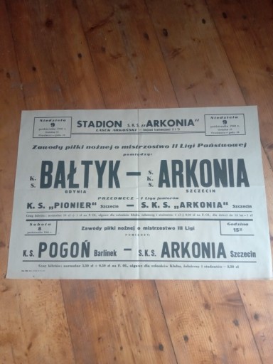 Zdjęcie oferty: Stary plakat meczowy Bałtyk - Arkonia - Pogoń Berl