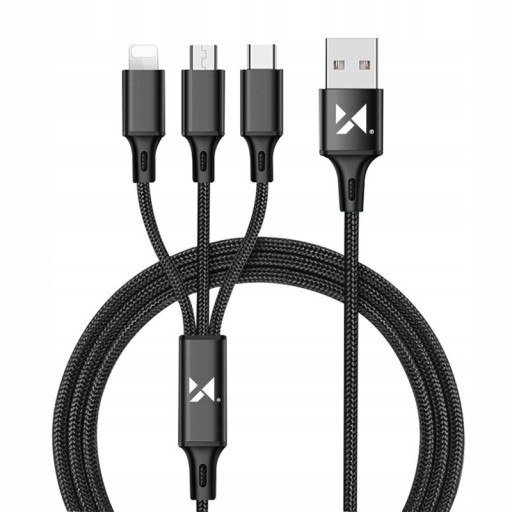 Zdjęcie oferty: KABEL 3w1 USB TYP-C/MICRO/LIGHTNING 1.25m