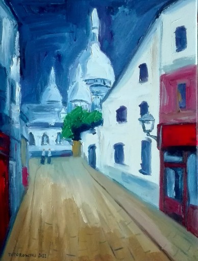 Zdjęcie oferty: Uliczka na Montmartre, olej, płótno, 30x40, Paryż