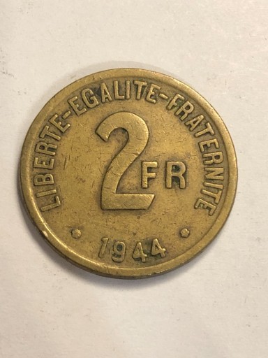 Zdjęcie oferty: Francja 2 Franki 1944 Mosiądz 