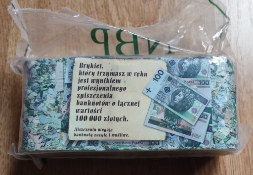 Zdjęcie oferty: brykiet profesjonalnie zniszczonych banknotów