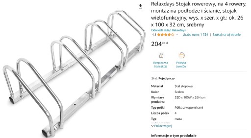 Zdjęcie oferty: Stojak rowerowy na 4 rowery montaż podłoga /ściana