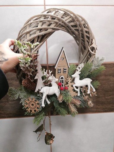 Zdjęcie oferty: Wianek świąteczny domek jelonki 35cm handmade