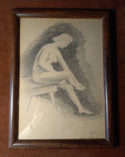 Zdjęcie oferty: Stary akt kobiecy w ramie ołówek sygnowany 1947