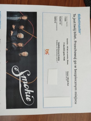 Zdjęcie oferty: Bilety na koncert Smoky 15.06.2022 Kraków Tauron 