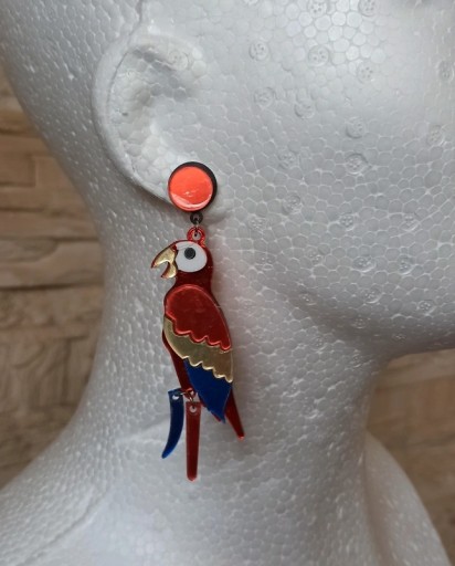Zdjęcie oferty: Piękne długie 8 cm kolczyki papugi papuga ara