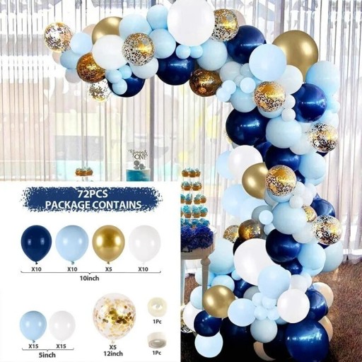 Zdjęcie oferty: Balony 72 niebieskie białe złote girlanda roczek 