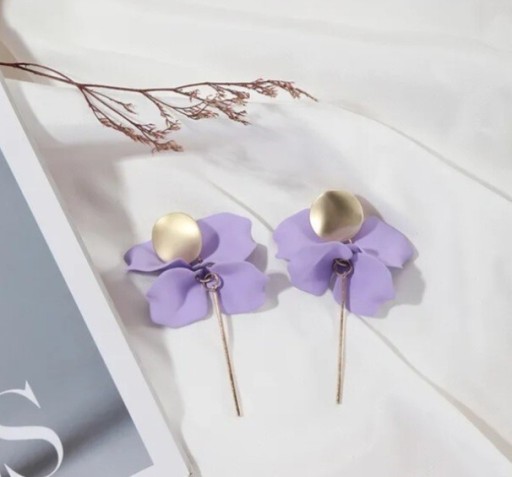 Zdjęcie oferty: Piękne długie kolczyki fiolet lila złoto 
