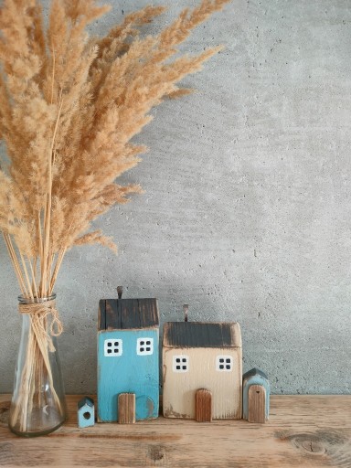 Zdjęcie oferty: ZESTAW 2 domki + DODATKI Drewniany domek niebieski i beż dekoracja