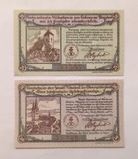 Zdjęcie oferty: Mikołów Nikolai 2 notgeldy 1921 rok