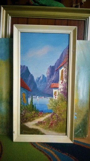 Zdjęcie oferty: pejzaż górski olejny krajobraz w ramie 29 x 55 cm