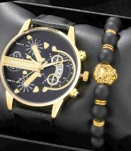Zdjęcie oferty: G180 Zegarek męski + bransoletka czarno-złoty