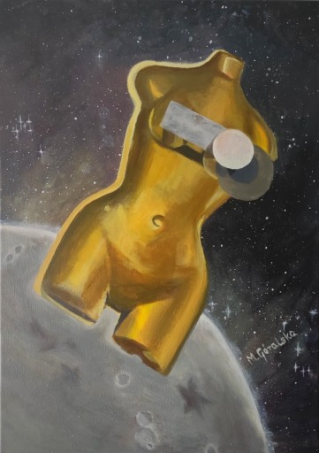 Zdjęcie oferty: Ręcznie malowany obraz akrylowy na płótnie z motywem kosmosu 50x70 cm