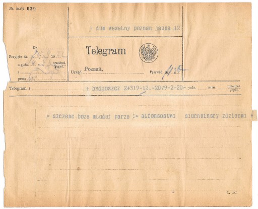 Zdjęcie oferty: Telegram nadany w Poznaniu 20.09.1922 roku