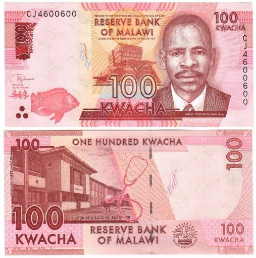 Zdjęcie oferty: MALAWI 100 KWACHA 2020 UNC