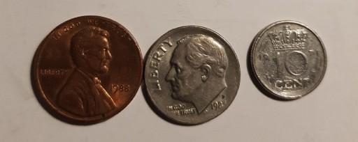 Zdjęcie oferty: Monety, USA i Holandia, centy 1971,1988, Dime 1987