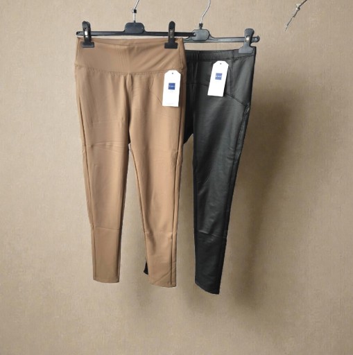 Zdjęcie oferty: Legginsy eko skóra M.Sara push up, delikatne ocieplenie,beż/ jasny brąz S/M
