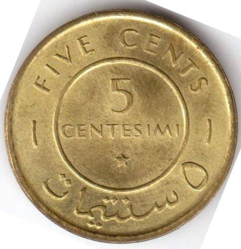 Zdjęcie oferty: SOMALIA 5 centesimi 1967, KM#6, UNC