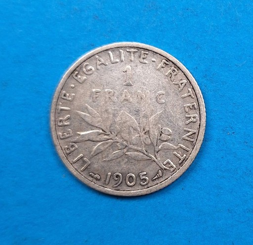 Zdjęcie oferty: Francja 1 frank rok 1905, siewczyni, dobry stan, srebro 0,835