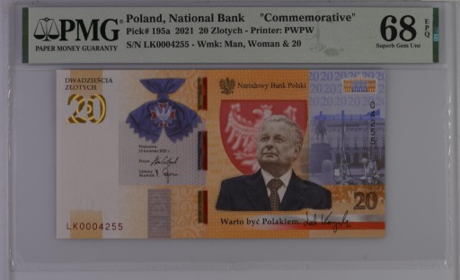 Zdjęcie oferty: 20 złotych 2021 Lech Kaczyński -NISKI NR - PMG 68