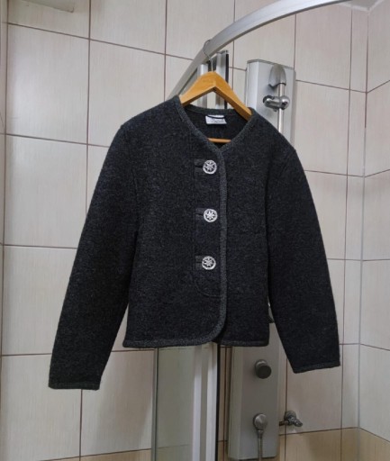 Zdjęcie oferty: kurtka żakiecik damski L Gundi wełniany wełna szary siwy ciemny czarny wool