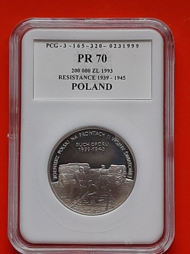 Zdjęcie oferty: 200 000 zł - RUCH OPORU 1939-1945 - PCG PR70