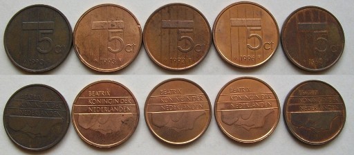 Zdjęcie oferty: 5 centów 1990 - 1998 Holandia zestaw