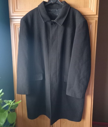 Zdjęcie oferty: czarny męski prążkowany płaszcz zimowy   wełniany