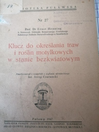 Zdjęcie oferty: Klucz do określania traw i motylkowych Puławy 1946