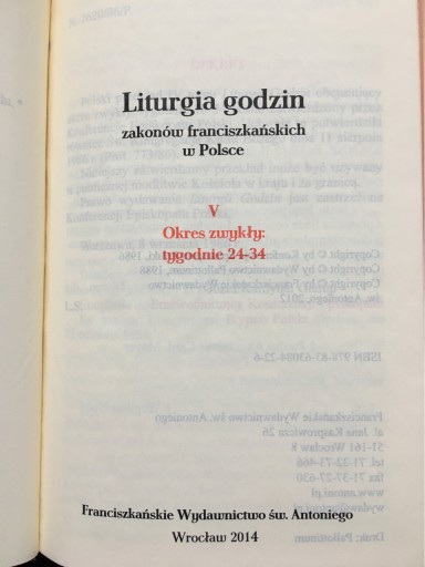 Zdjęcie oferty: Liturgia godzin brewiarz franciszkański tom 5