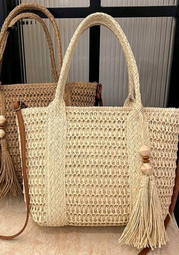 Zdjęcie oferty: Torba pleciona zakupowa tote na ramię boho na zamek słomkowa