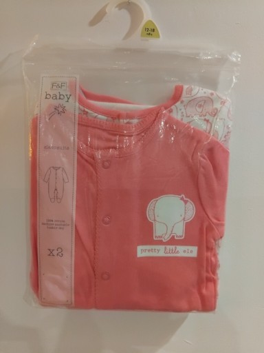 Zdjęcie oferty: nowe F&F baby 86-92 zestaw 2pak pajace pajacyki piżamki słonie słoniki róż