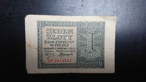 Zdjęcie oferty: Banknot 1 JEDEN ZŁOTY 1941 BF 0919734