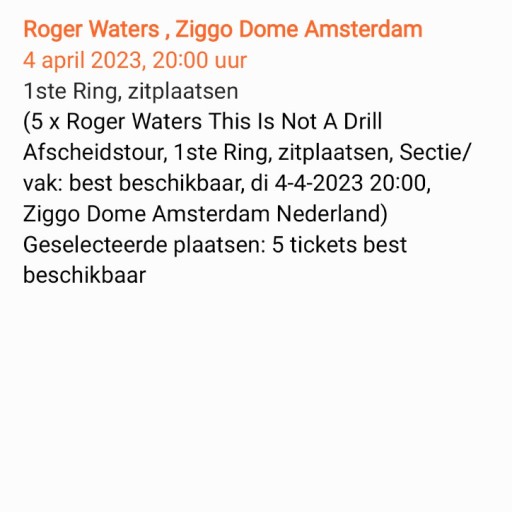 Zdjęcie oferty: bilety koncert Roger Waters, Ziggo Dome Amsterdam 