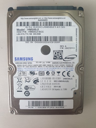 Zdjęcie oferty: Dysk twardy Samsung 500GB 2,5' uszkodzony
