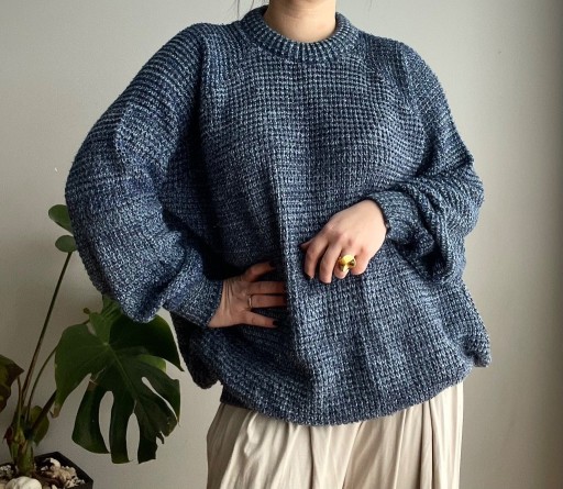 Zdjęcie oferty: Sweter oversize niebieski granatowy luźny plus size vintage 46/48