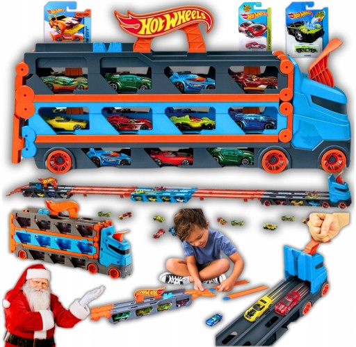 Zdjęcie oferty: Hot Wheels Transporter 2w1 z torem +3 autka – dla dzieci 4-8 lat