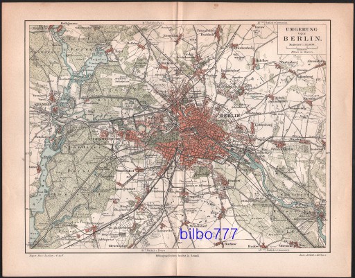 Zdjęcie oferty: BERLIN I OKOLICE stary plan miasta z 1888 roku